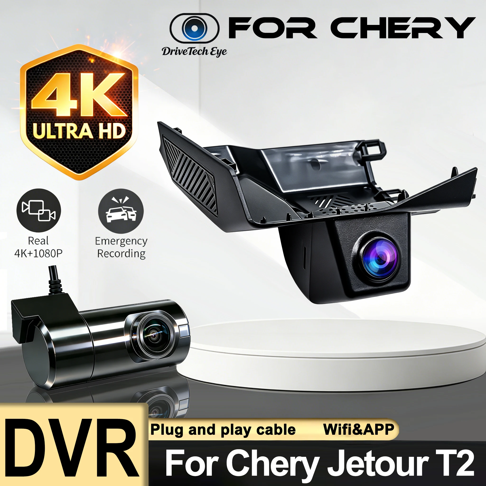 New! Car DVR For Chery Jetour T2 2024 2025 2026 Plug and Play UHD Dash Cam Camera 4K Night Vision Built-In Wi-Fi Support