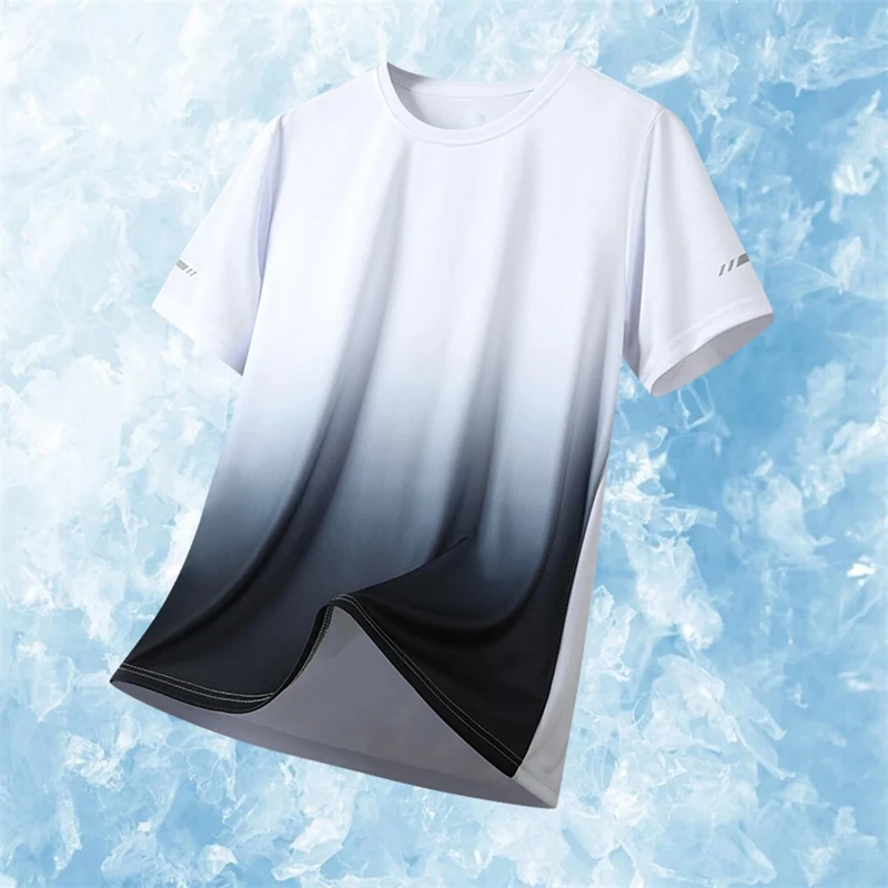 Simple Fashion Gradient Sports T Shirts Fashion Summer Short Sleeve 3D Printed Fitness T-shirts Casual Oversized Unisex Tees image 2