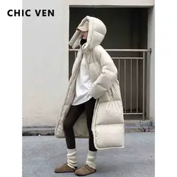 CHIC VEN-abrigos de plumón con capucha para mujer, chaquetas largas y cálidas, informales, gruesas, holgadas, coreanas, otoño e invierno, novedad de 2024