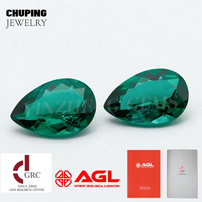 

Pear Shape Lab Zambian Hydrothermal With AGL Certificate Loose Cultivate Zambian Emerald Gemstones 0.4-4ct For Jewelry Making