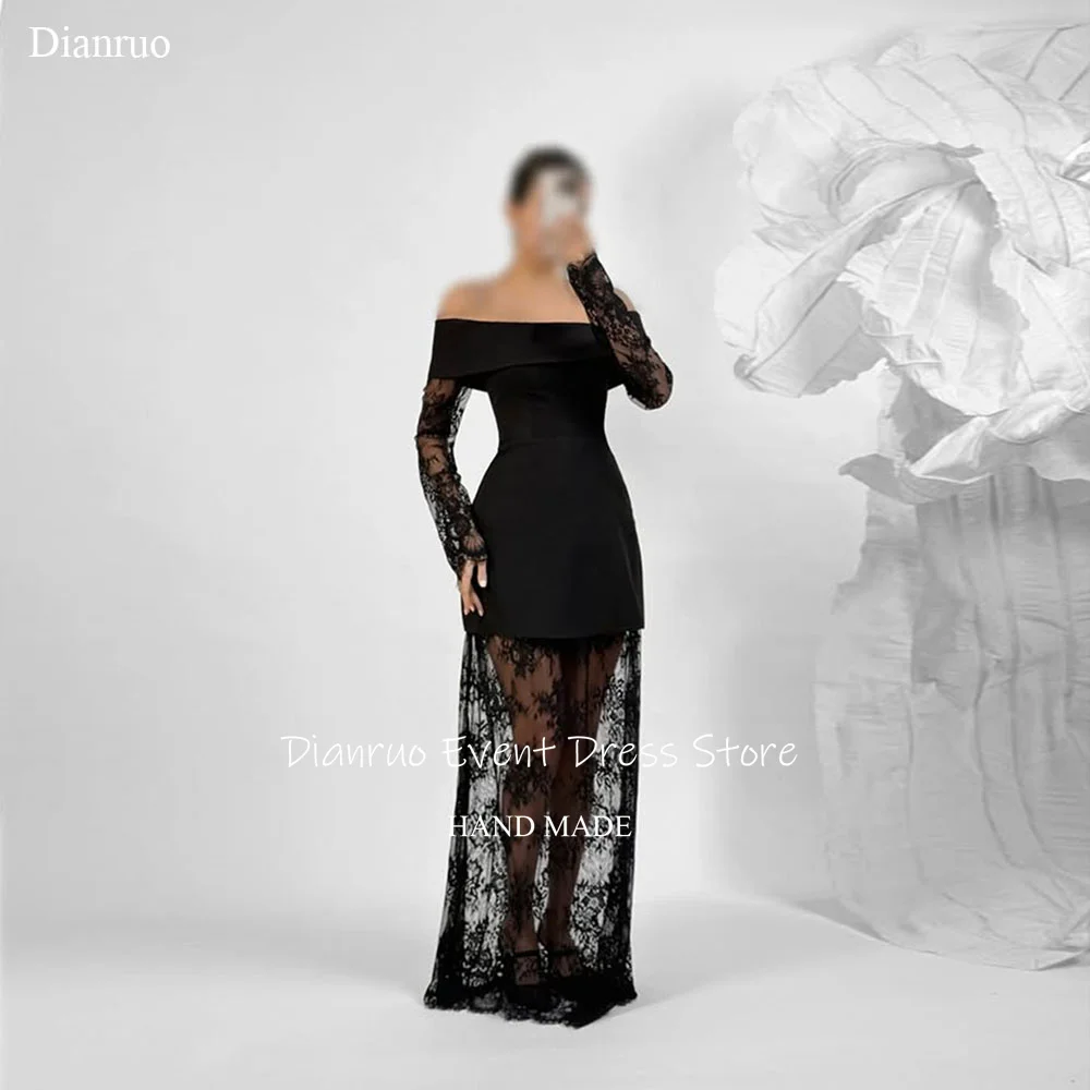 Dianruo فساتين سهرة أنيقة مكشوفة الكتف على شكل حرف A فساتين حفلات مزينة بالدانتيل لضيوف الزفاف حسب الطلب