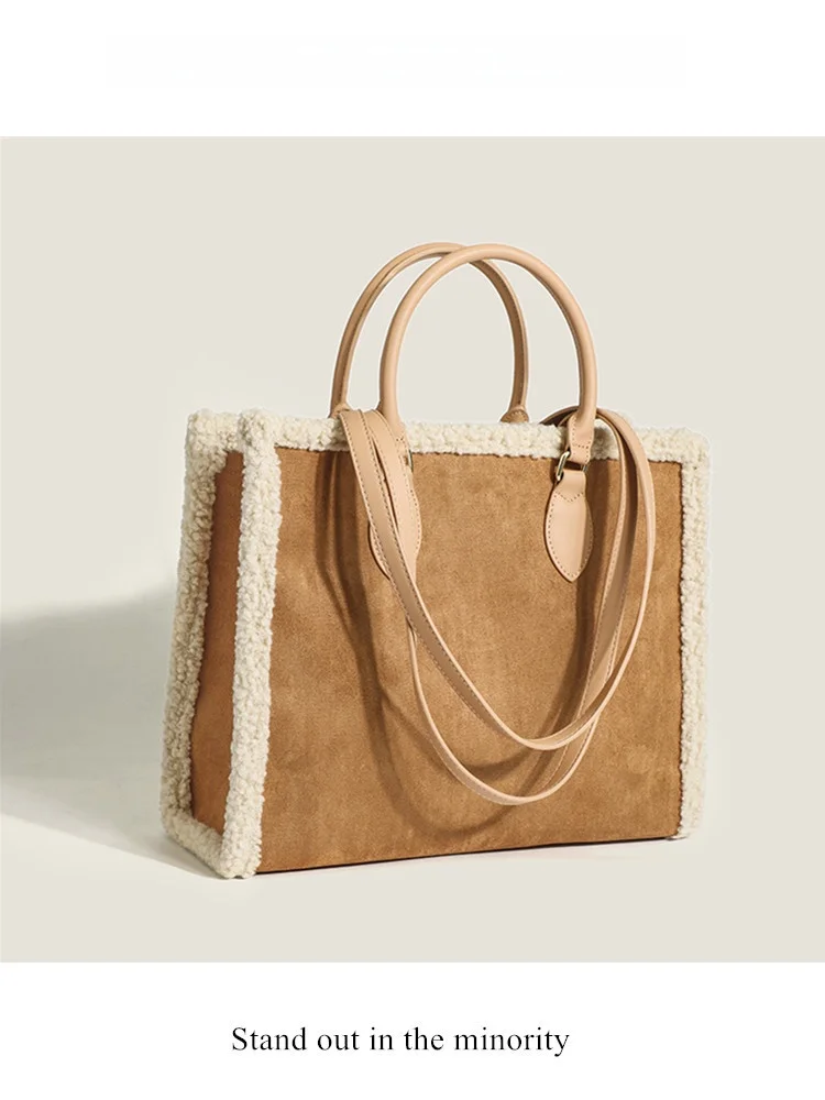 

ManyKostGivan Lamb Fur Tote Bag Women's Large Capaci Single oulder Handbag Sli Simple Briti Sle Casual Bag