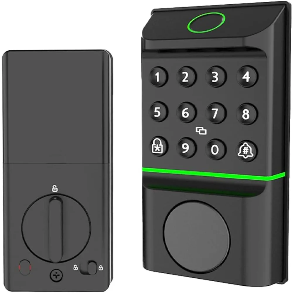 Smart Door Lock Set for Home,with Fingerprint Scanner, Keypad Entry, App Control, Black