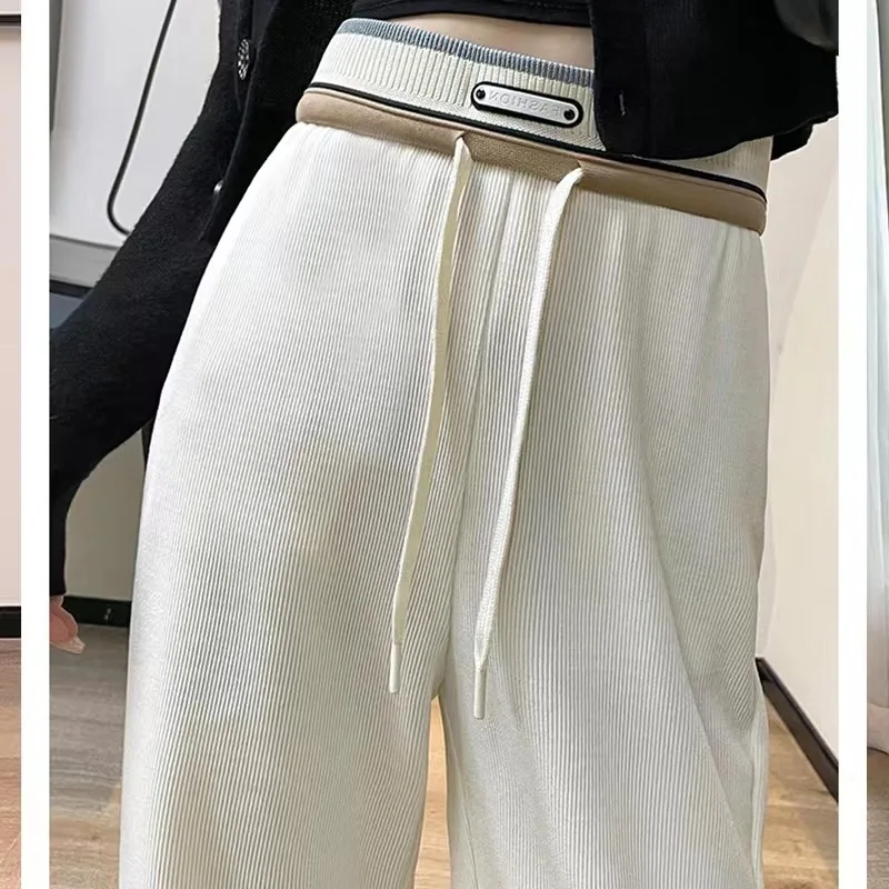 High waisted narrow straight leg pants 2023 autumn/winter plush thickened slim fit casual pants new loose straight leg pants