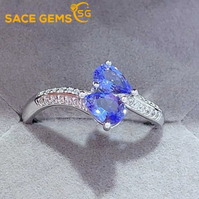 

SACE GEMS New Trend 925 Sterling Silver Raw 4*5MM Natual Tanzanite Rings for Women Engagement Cocktail Party Fine Jewelr Gift