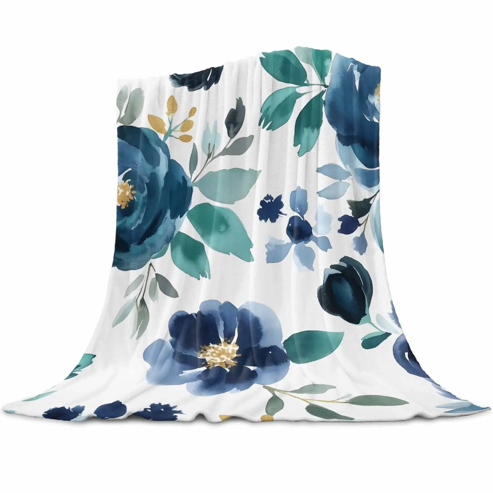 

Retro Blue Flowers Country Luxury Throw Flannel Machine-washable Blankets for Sofa Couch and Bed