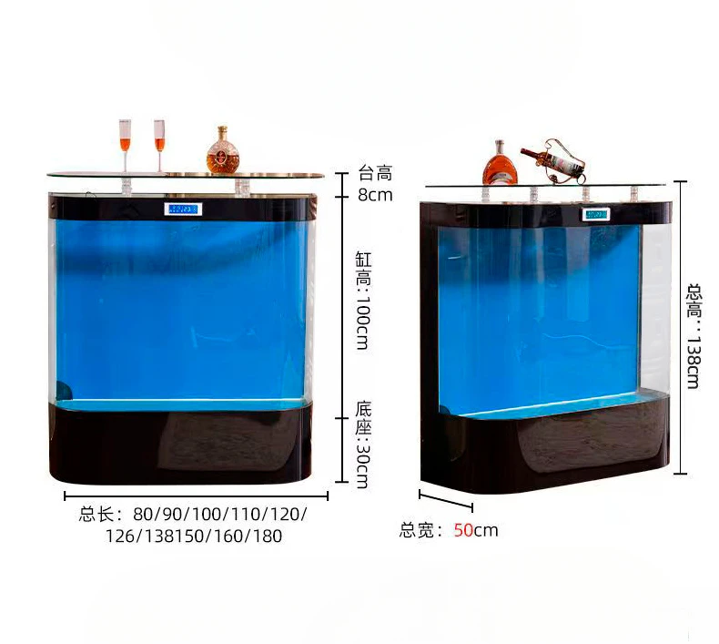 floor-to-wall fish tank household living room household water-free  New simple double circular arc high definition glass