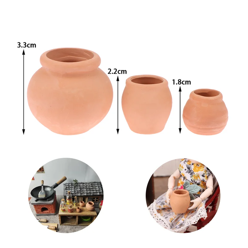 1:12 Dollhouse Miniatures Decora Vase Mini Terracotta Flowers Pot DIY Dollhouse Kitchen Food Storage Jar DIY Scene Pretend Play