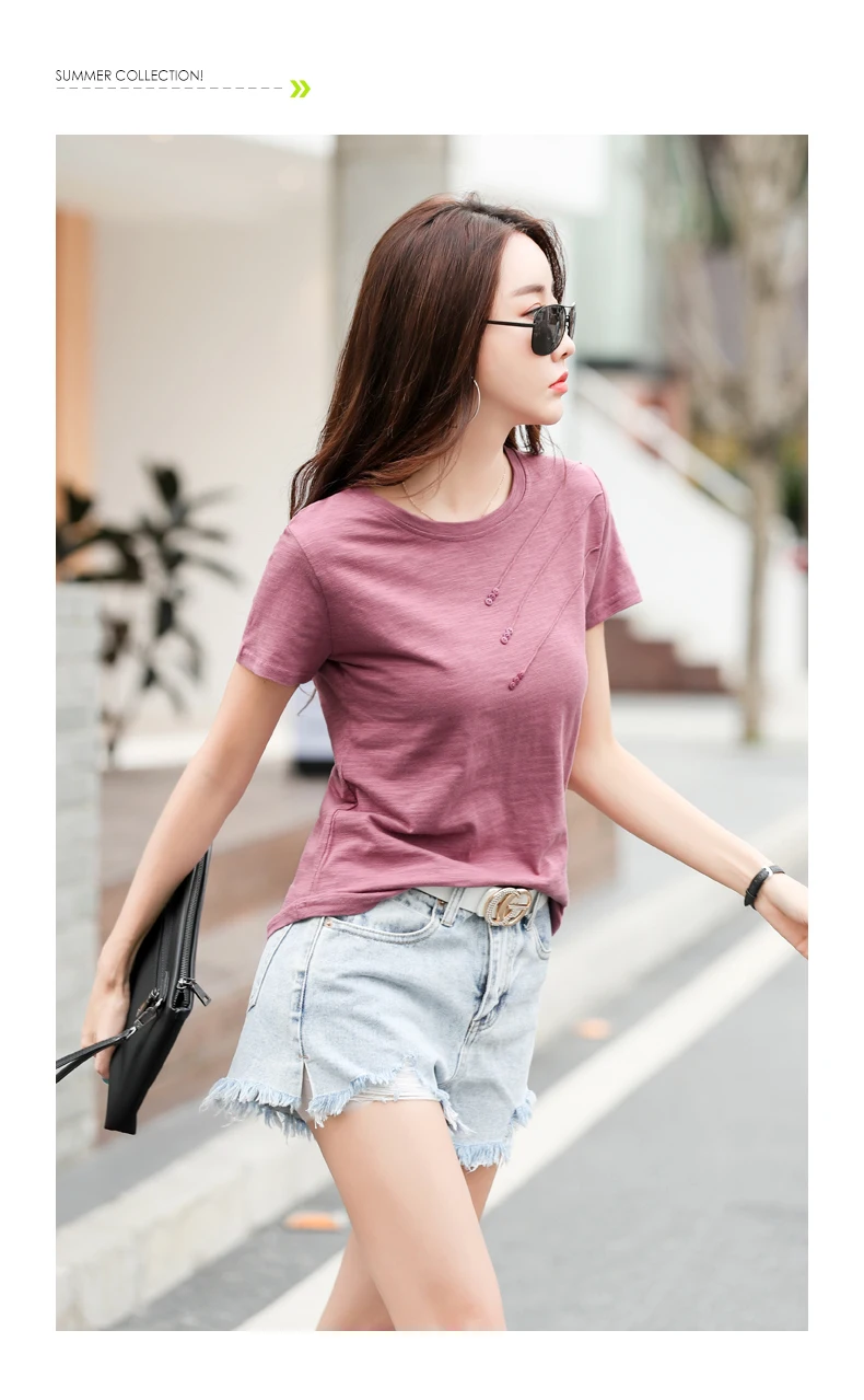 AOSSVIAO 2026 Summer Solid Color Women's T-Shirts Slub Cotton O-Neck Short Sleeve T-Shirt Loose Casual Simple Button Basic Top