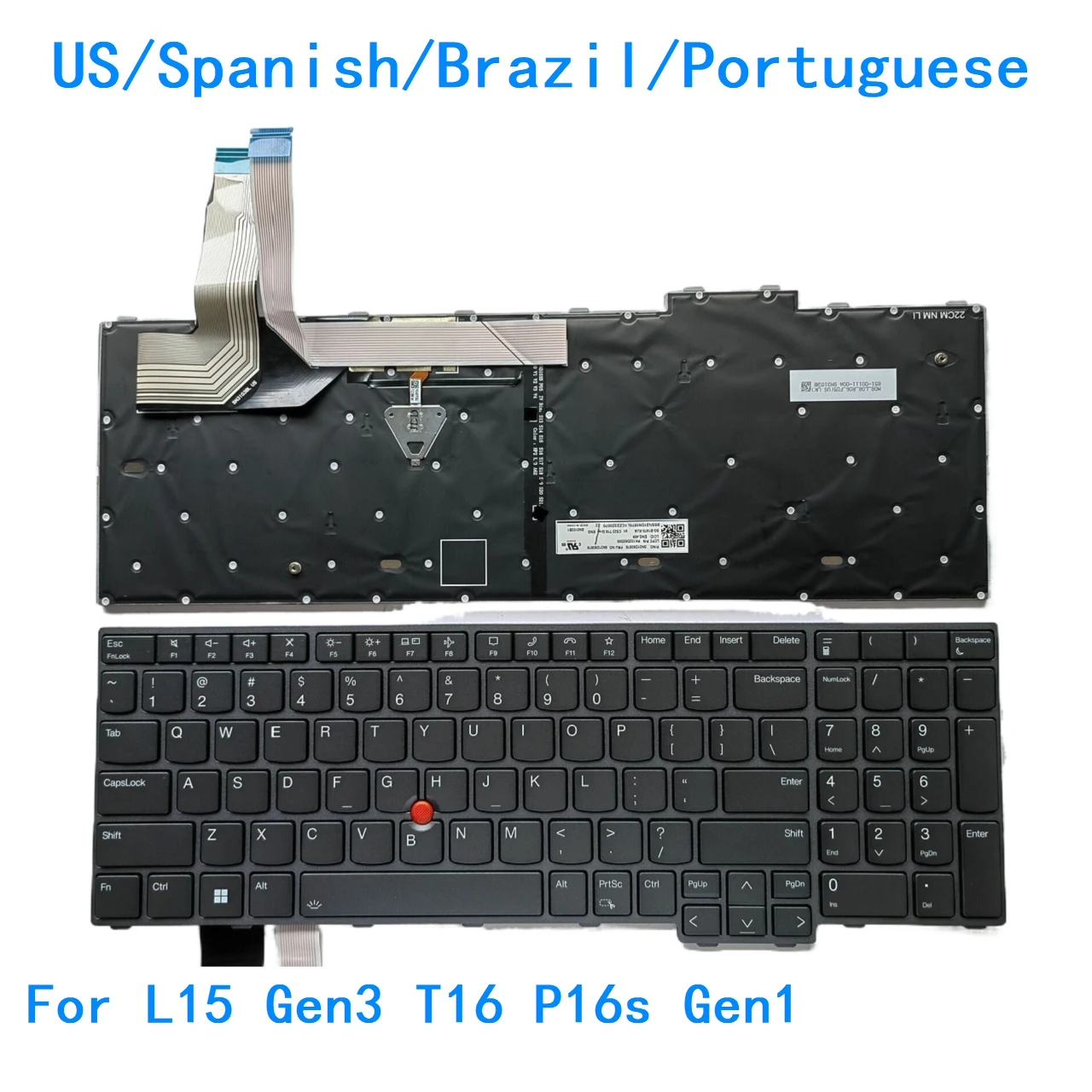 

New US Spanish Brazil Portuguese Language Backlit Keyboard For Lenovo Thinkpad L15 Gen3 T16 P16s Gen1 5N21D93876