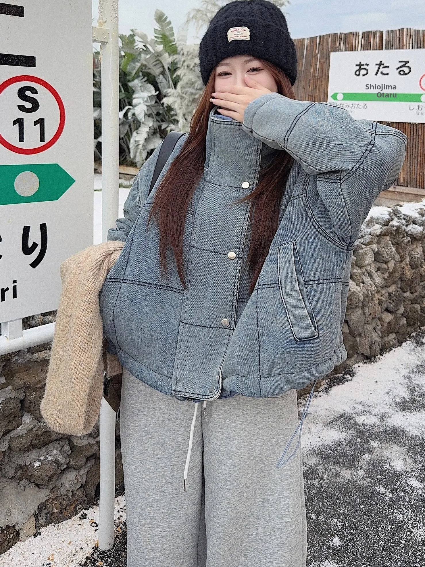 

Retro Faded Denim Cotton Jaet Women's ort Thiened Stand Collar Warm Trendy Korean Sle Loose Fit Long Sve Coat