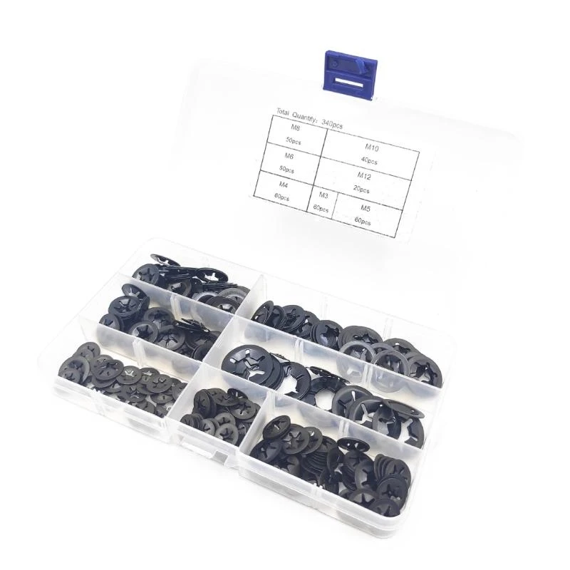 A2UD 340Pcs Circlips Washers Clamping Washers Assortment Clamping Rings Inner Teeth Quick Release Retaining Rings