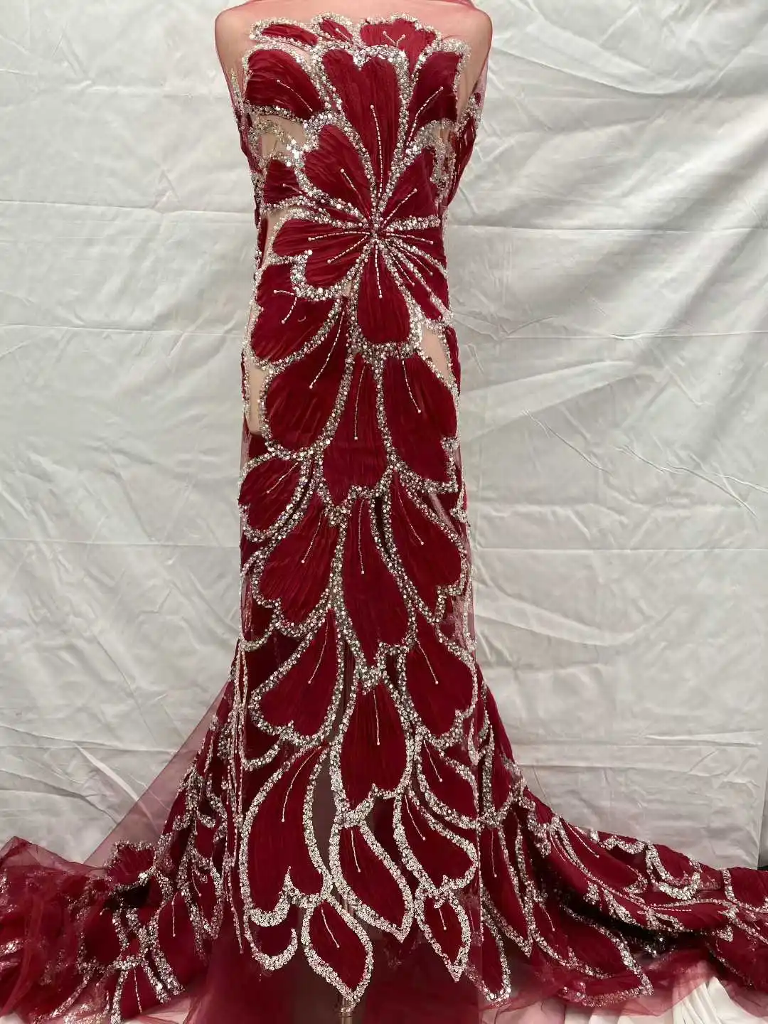 

Элитная французская сетчатая тюлевая кружевная ткань 2026 года, 5 ярдов, с вышивкой, пайетками и бисером для вечерних платьев и пошива одежды