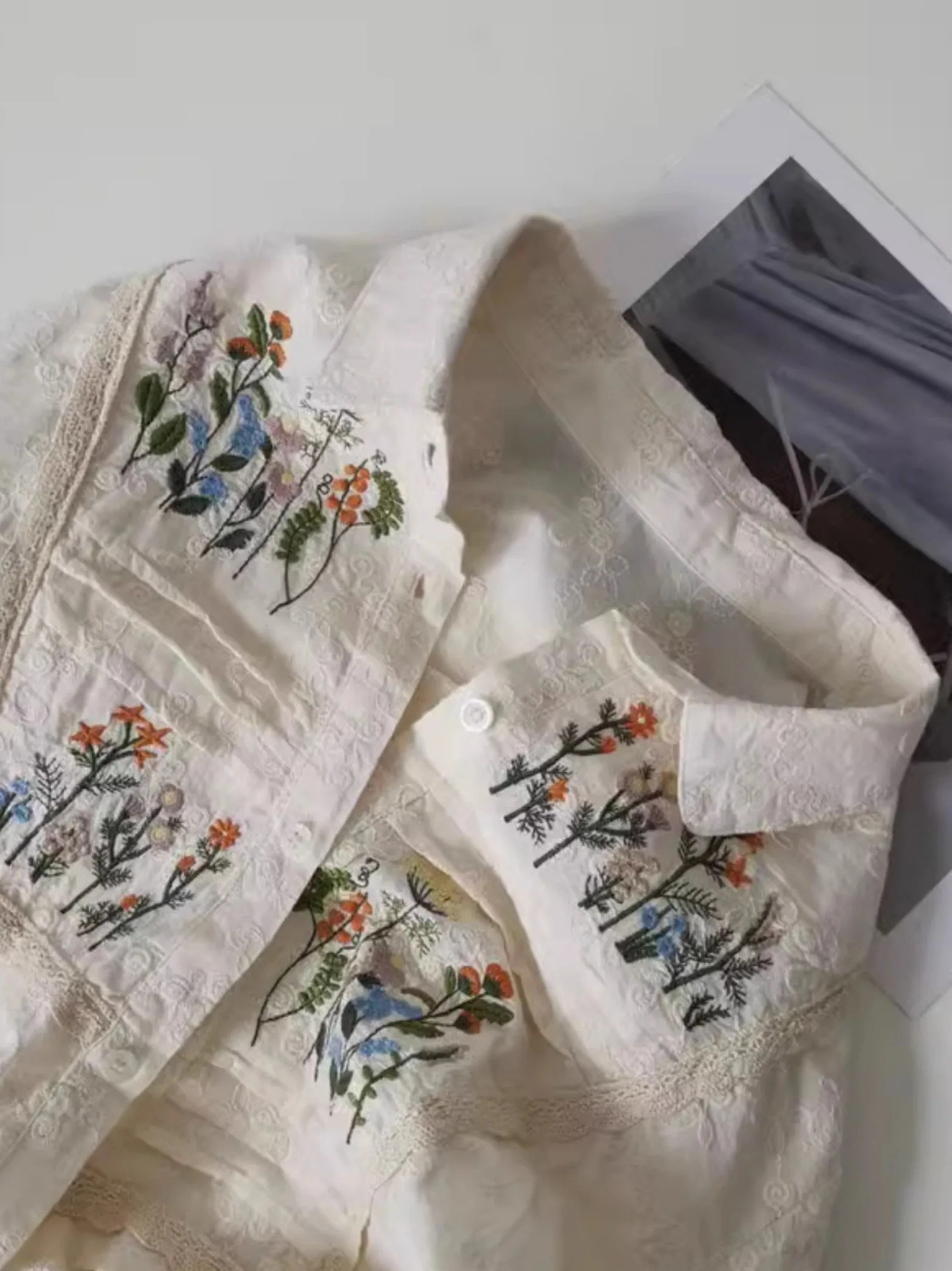 Ele bestickter irt Damen Frühling Herbst Layering Collar Long Sve Slim Fit Korean Sle Commute Faion