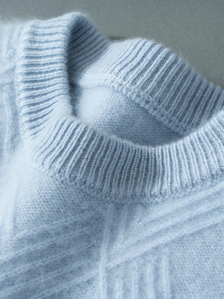 

Autumn Winter Men Mock-neck Wool Pullover Thick Long Sleeve Sweater Smart Casual Basic Clothing 100% Merino Wool Knitwear Top