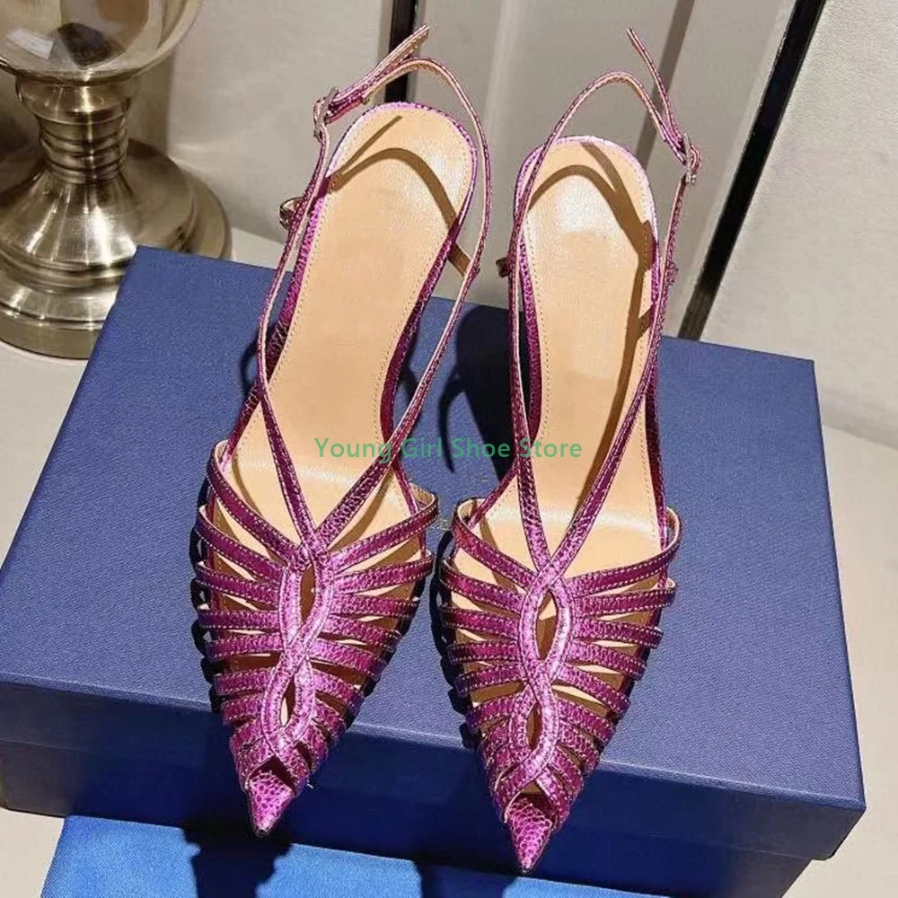 Buty na cienkich wysokich obcasach Pointy Toe Slingback Roman Weave Sexy Peach pasek z tyłu damskie sandały 2023 gorąca sprzedaż Summer Fashion