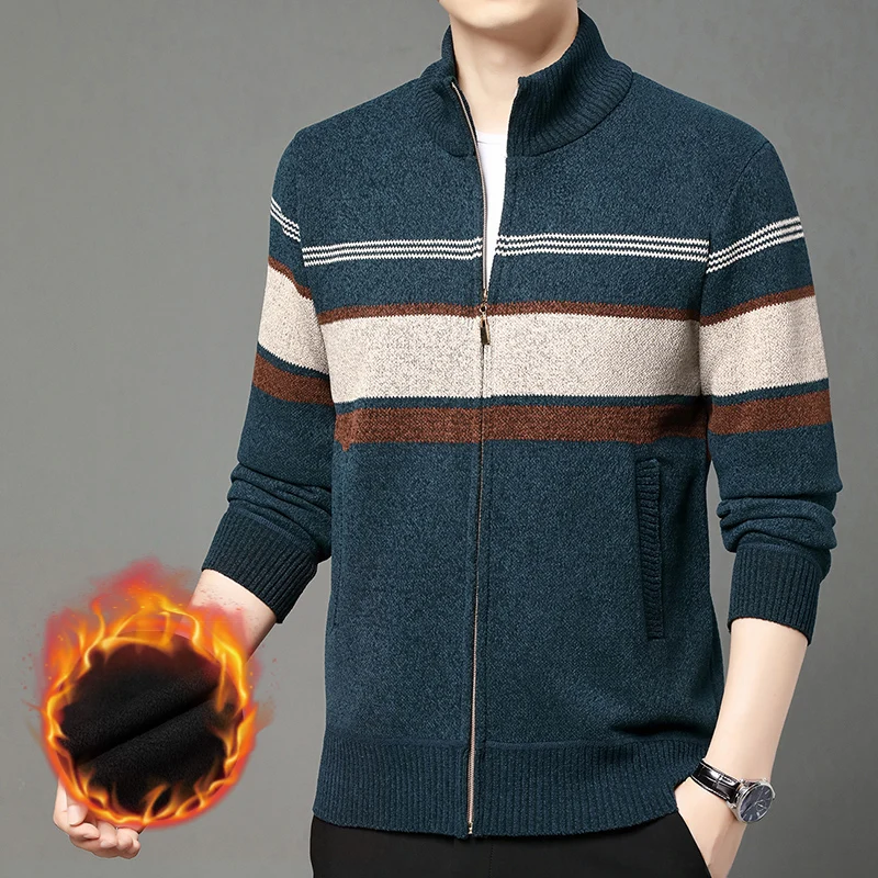 

Premium Thick Velvet Fabric Warm Casual Fashion Stand Collar Men Jacket New Brand Zipper Trendy Autumn Winter Cardigan Coats