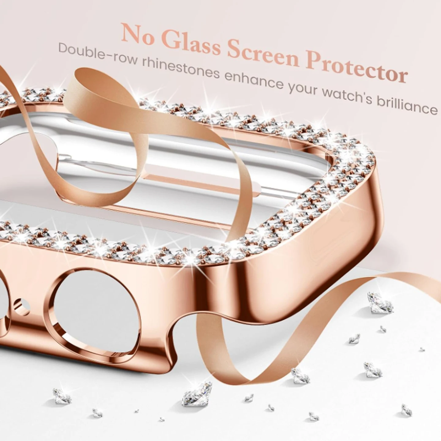 Full Bling Case For Apple Watch 12/11 45mm 41mm 44 40mm Diamond straight edge Screen Protector Cover Case iWatch SE Ultra4 49mm