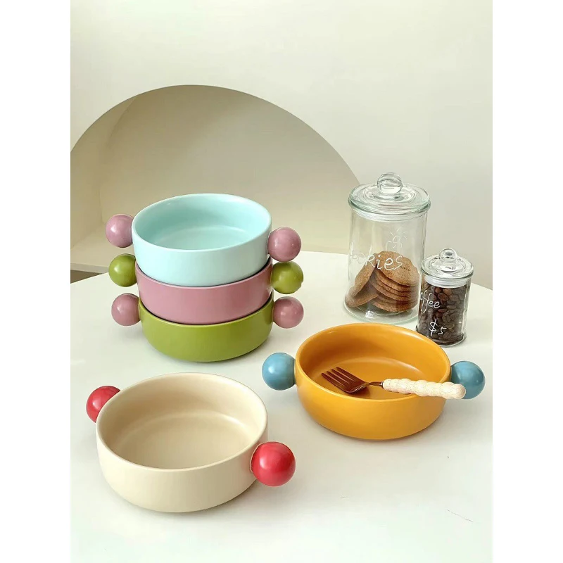 Creative Ceramic Bowl Korean Style Ins Contrast Color Round Porcelain Homehold Dinnerware Breakfast Milk Oats Yogurt Salad Bowls