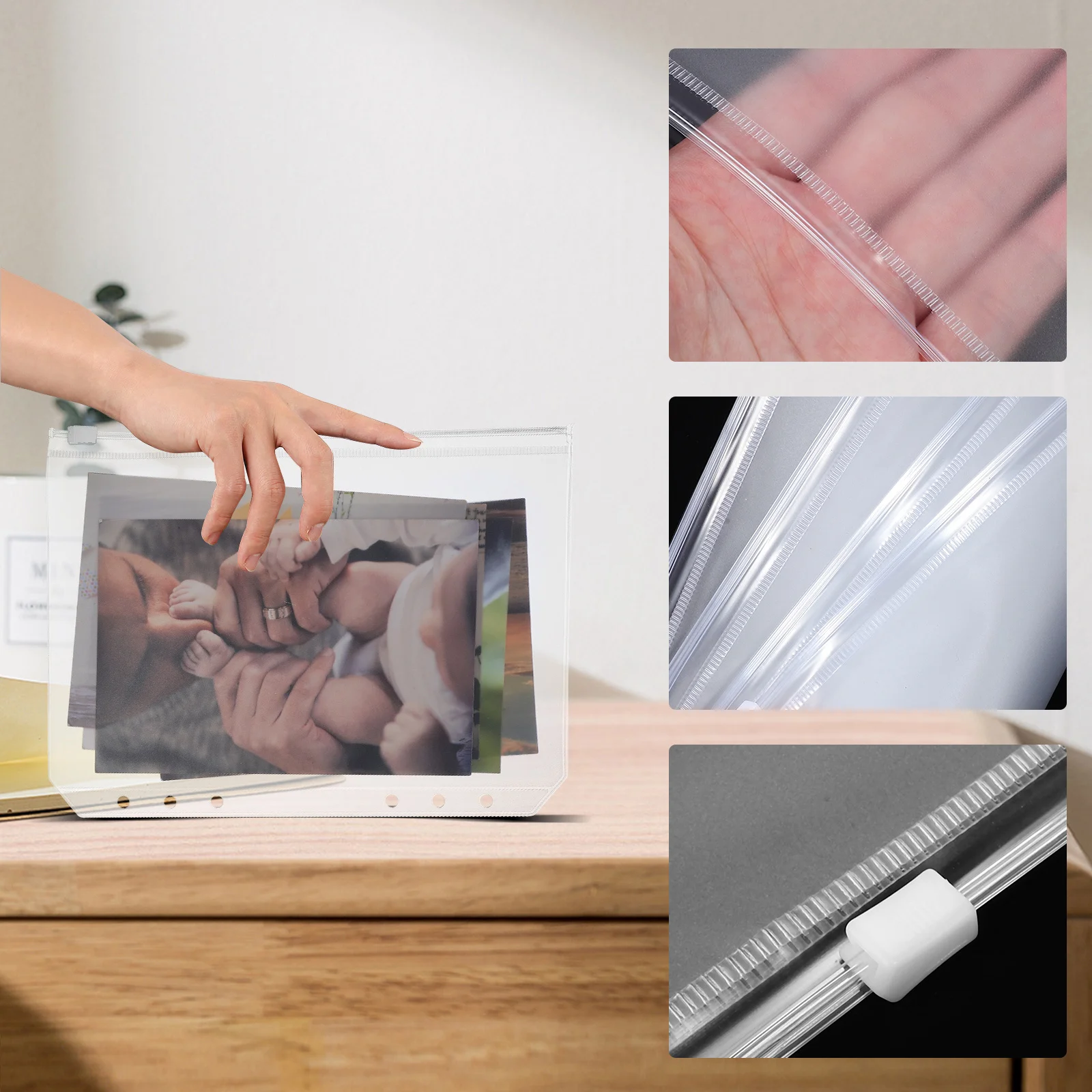 

12Pcs Binder Zipper Bags A5 Document Filing Pouches Transparent Clear Binder Pockets Organizer with Sticky Labels for Work