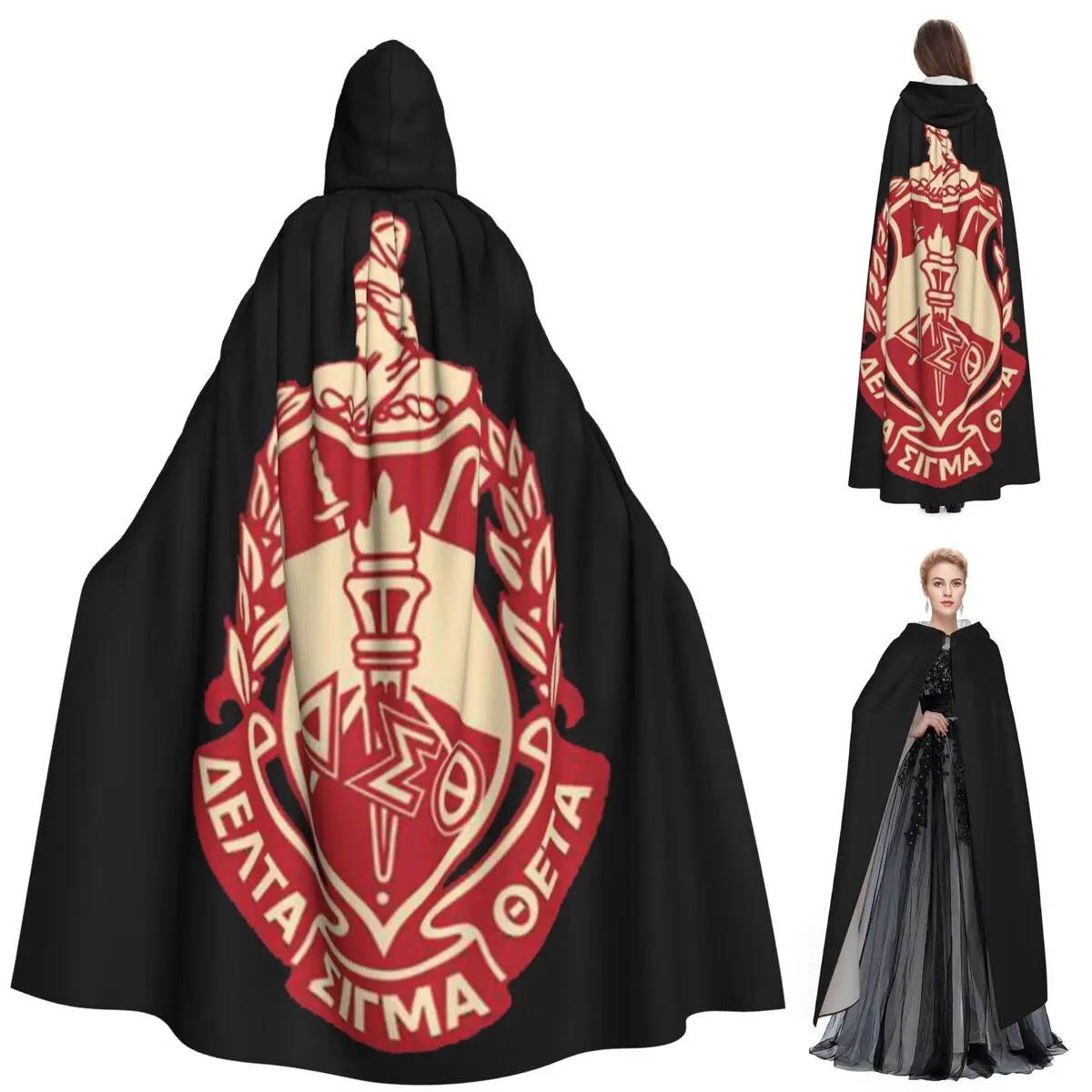 

Delta Sigma Theta Sorority Long Hooded Cloak Witch Medieval Costume Cosplay Cape HalloweenVampire Adult Unisex