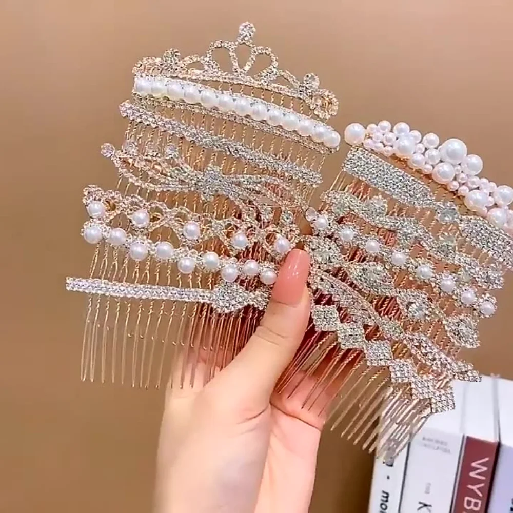 Peine de inserción de trenzado de pelo nupcial de perlas coreanas, Clip de cristal de lujo, pasador de pelo, adornos para el cabello, joyería, accesorios de boda para mujeres