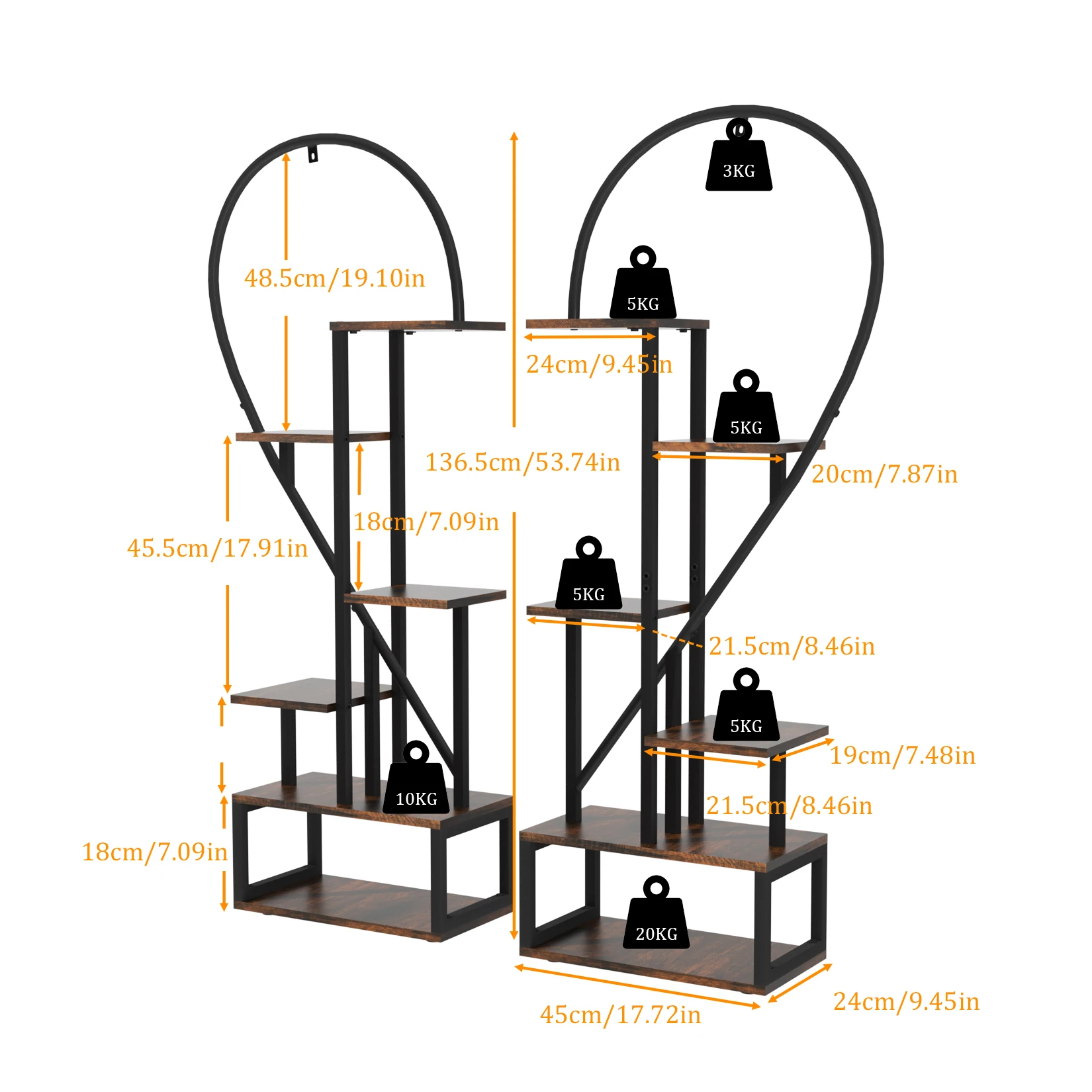 Hartvormige Plant Plankhouder 6 Tiers Metalen Kamerplant Staan Multifunctioneel