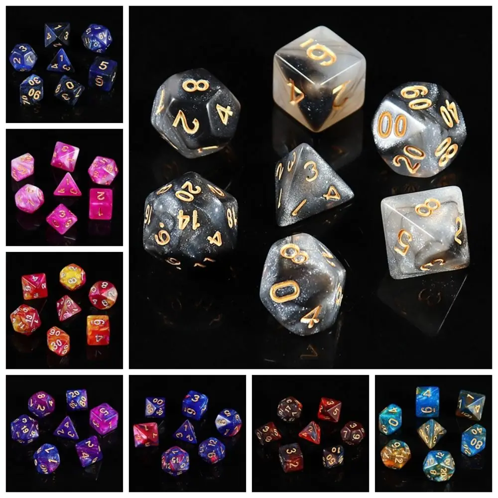 7PCS/Set Double-Colors Pearlescent Dice Polyhedral Digital Acrylic Dice Acrylic Cube Pearlized Mixed Color Dice