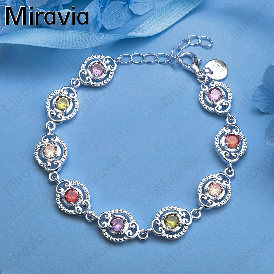 

Miravia 925 Sterling Silver Multicolor Zirconia Bracelet Cute Elegant Women Party Jewelry
