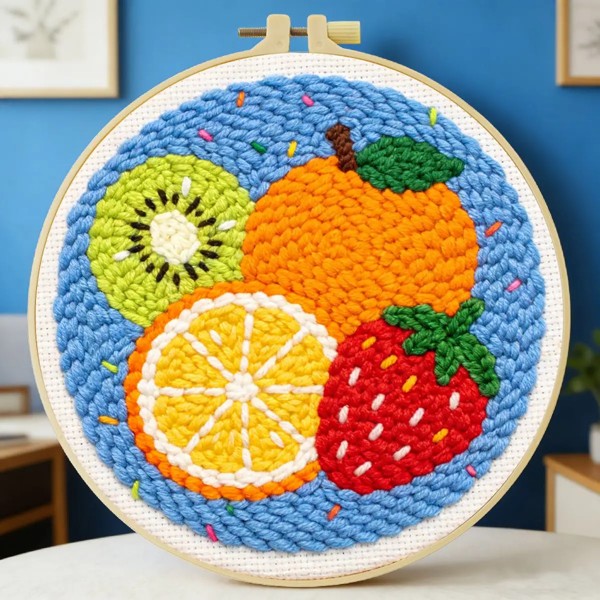 20X20CM/7,87 Zoll Früchte Punch-Nadel-Stickerei-Set, Stickerei-Kit, Gestrickte Stickerei, DIY Handgemachtes Geschenk, Nadelkunst – Detail 6