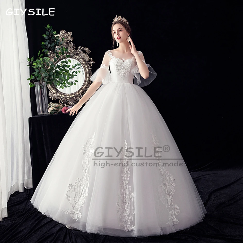 

GIYSILE Customized Wedding Dress Pure White Off The Shoulder Embroidery Beading Backless Princess Floor Length Women Bride Gowns