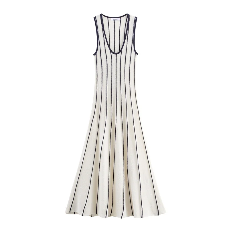 

Teen Girls Stripe Dress 2025 New Fashion Summer Knitted Midi Dresses for Girl Causal Chic Ladylike Girl Dress 15-18 Years