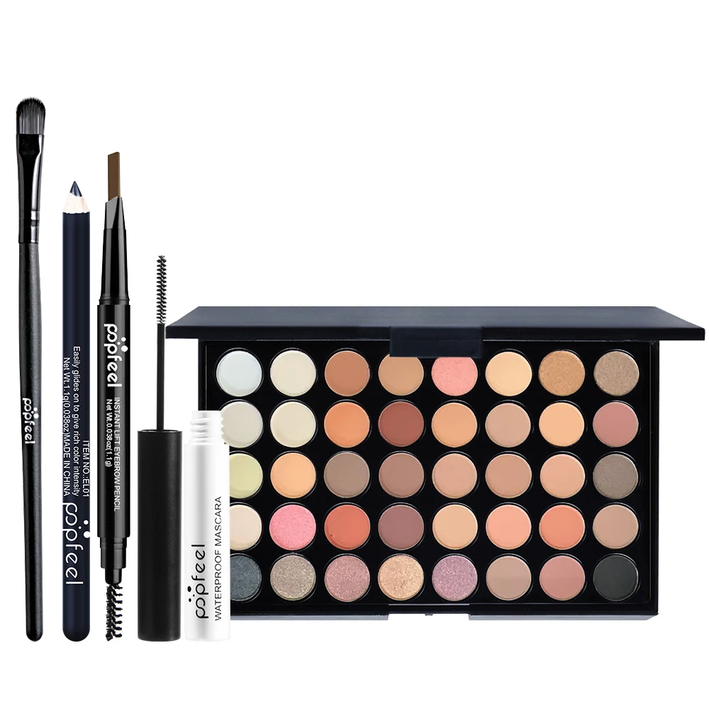 مجموعة مكياج العيون الأساسية من POPFEEL - لوحة ظلال عيون مكونة من 40 لونًا، ماسكارا، قلم حواجب، محدد عيون، وفرشاة ظلال عيون للاستخدام اليومي #1
