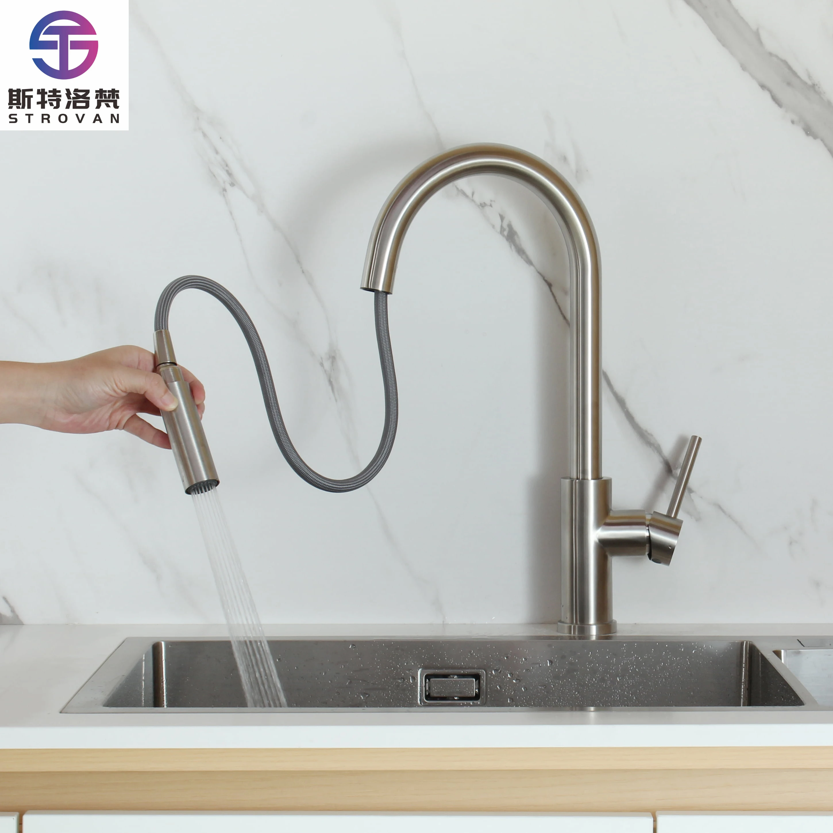 

Pull Out 304 Stainless Steel Kitchen Mixer Faucet Spout Swivels 360° Home/Hotel Kitchen Sink Use