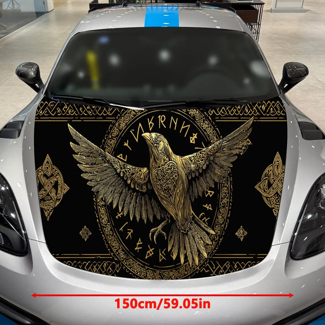 Clockwork Raven Pattern Car Hood Vinyl Stickers Car Surface Protection Decal Car Decoration Cover Vinyl Wraps Waterproof Self-ad