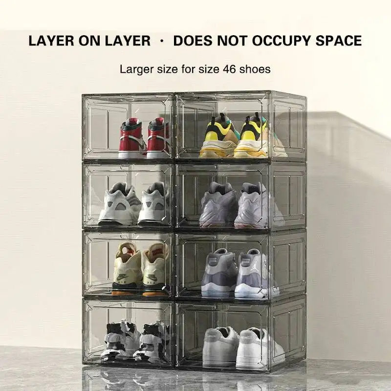 

Transparent Box Magnetic Suction Door Thickened Plastic Holder Detachable Dustproof Shoe Storage Boxes Wholesale