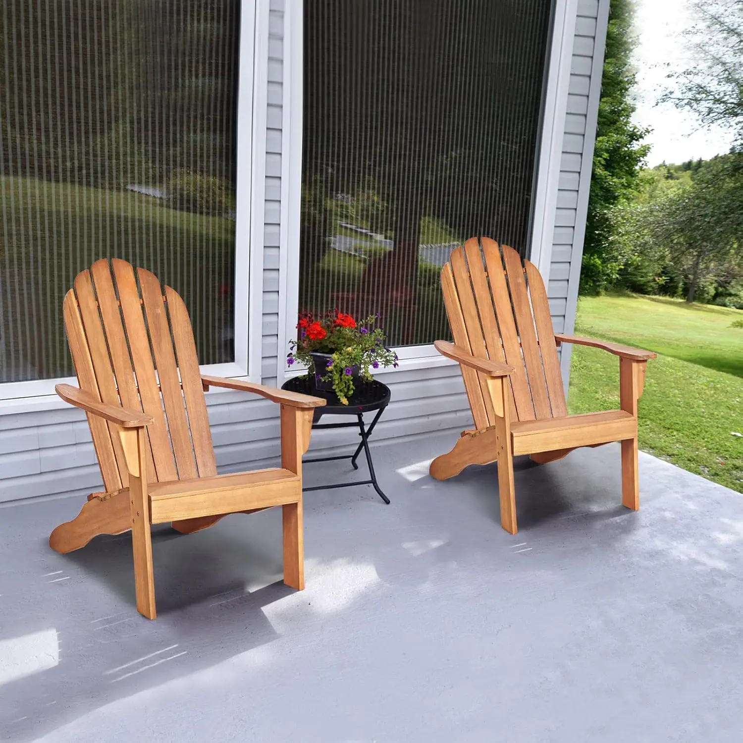 Tangkula adirondack Chair, Acacia wood adirondack lounger เก้าอี้กลางแจ้งพร้อมที่นั่ง slatted, ทนต่อสภาพอากาศ, สำหรับ