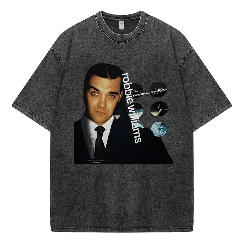 Robbie Williams Britpop 2026 Tour Vintage Washed T-Shirts Herren Damen Kleidung Mode Übergroße Kurzarm-T-Shirts Streetwear – Detail 4