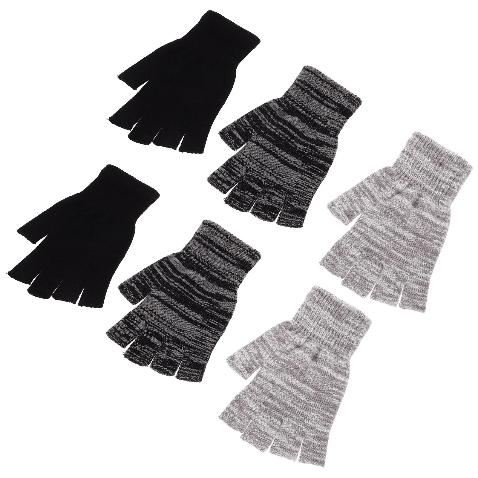 3 pares de guantes de medio dedo tejidos de invierno cálidos y elásticos pantalla táctil acrílica para mujeres y hombres ciclismo conducir senderismo guantes de esquí