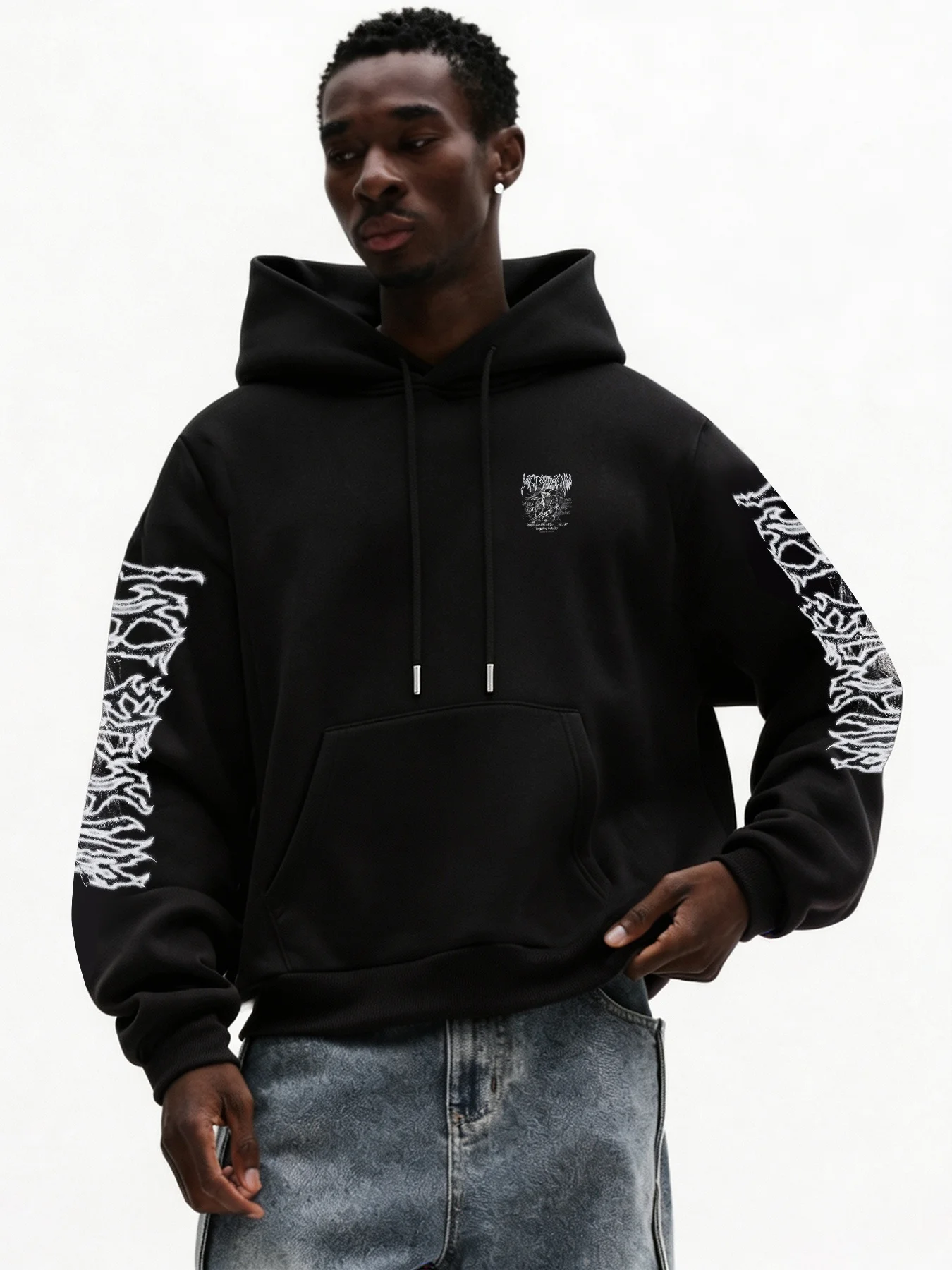 White Flames Roar Skeleton Extreme Metal Gothic Alphabet American Hardcore Hoodie
