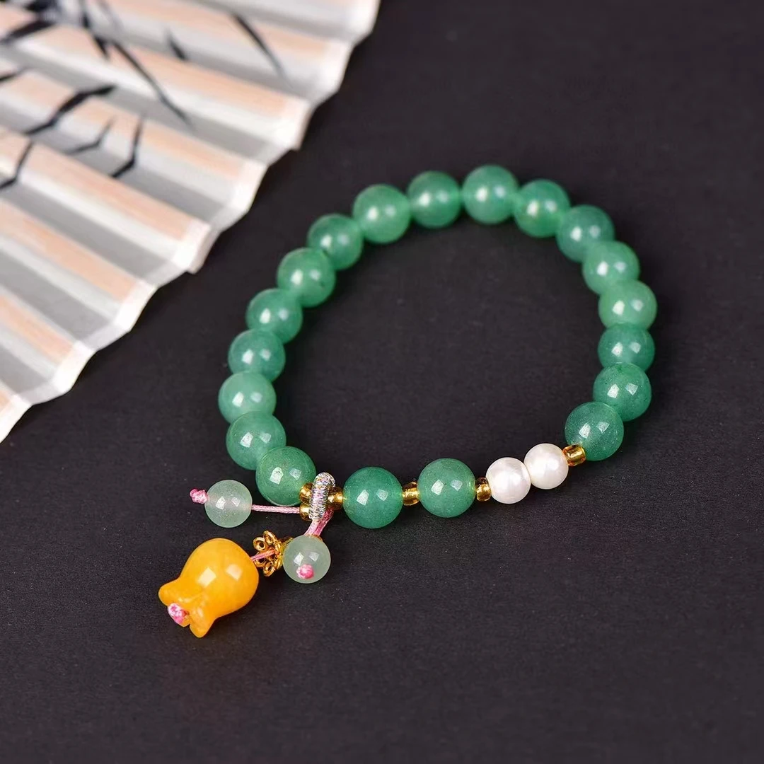 กำไลข้อมือหินลูกปัดทรงกลม Aventurine ขนาด8มม. สร้อยหินธรรมชาติของผู้หญิงเครื่องรางมีสไตล์สำหรับงานเลี้ยงสังสรรค์อัญมณี