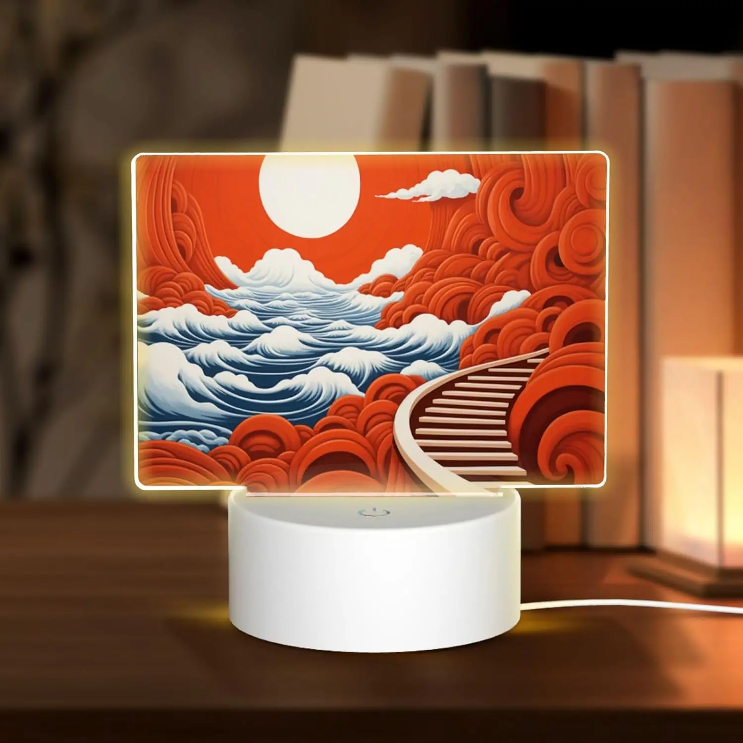 Abstract Sky Rectangle Acrylic Night Light, Nightlights with 3 Light Modes,USB Port, Perfect for Bedrooms and Bathrooms ﻿