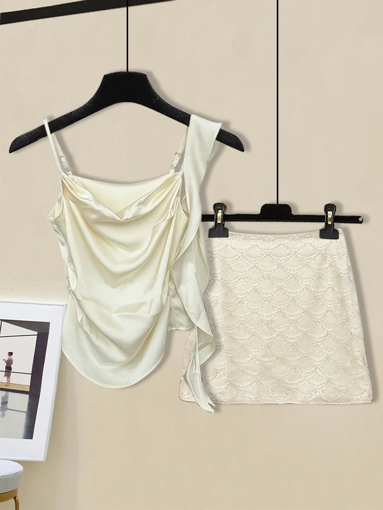 

Ele Women's Summer Sexy Off-oulder Svel Top And Sequin ort Skirt Two-Piece Set Waist-Cinching Faionable Ensemble