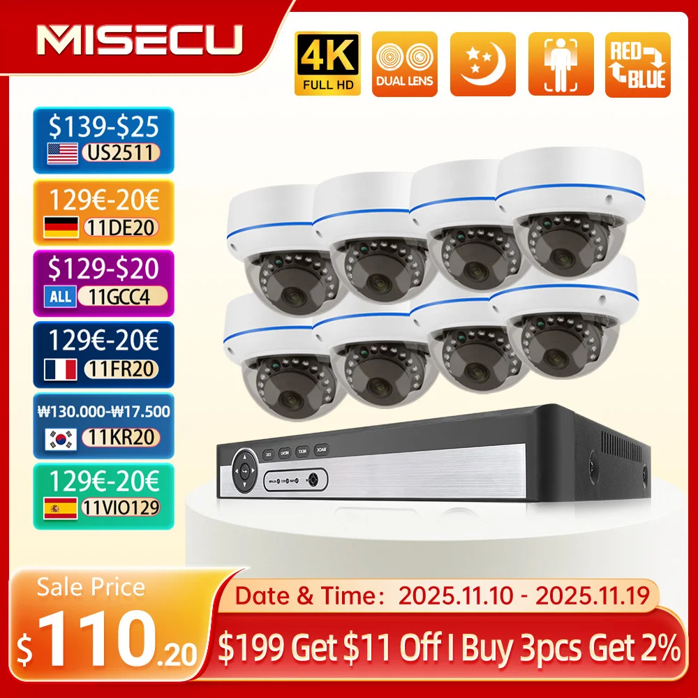 

MISECU 8CH 5MP POE купольная камера безопасности IP-камера антивандальная внутренняя домашняя система видеонаблюдения комплект защиты видеозаписи
