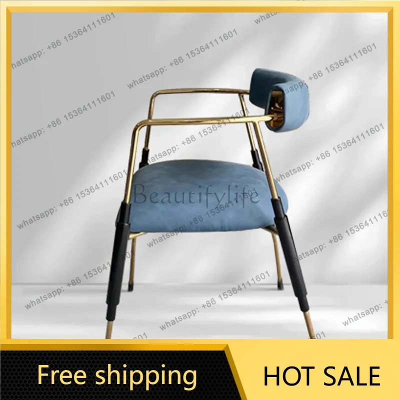 Factory Direct Sales Light Luxury Dining Chair with Armrest Premium Fabric Single Back Chair