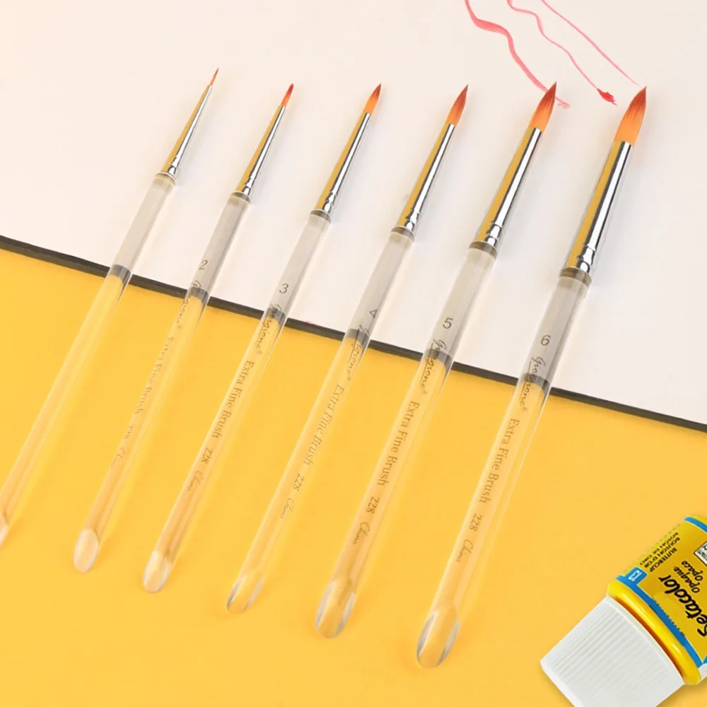 

6pcs Soft Hair Painting Brush Set Transparent Handle Smooth Strokes Watercolor Drawing Brushes Nylon Oil Acrylic Painting