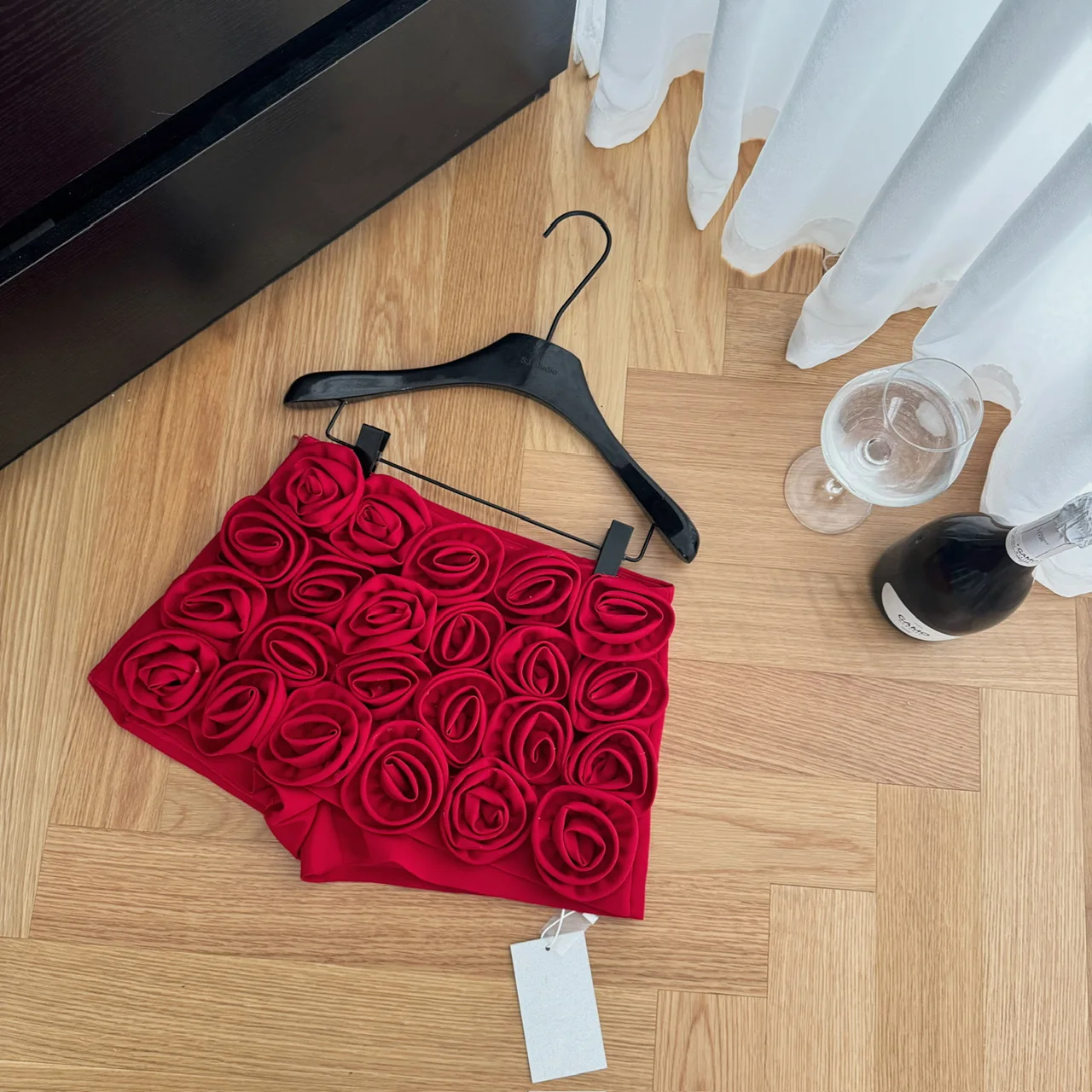 Casual Vintage Three-dimensional Rose Floral High Waist Women Elegant Chic Short Skirt Pants Korean Fashion Streetwear Clothing