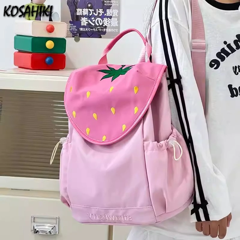 

2025 New Drawstring Kawaii Backpack Women Students Casual All Match Schoolbags Patchwork Contrast Color Backpacks Y2k Aesthetic