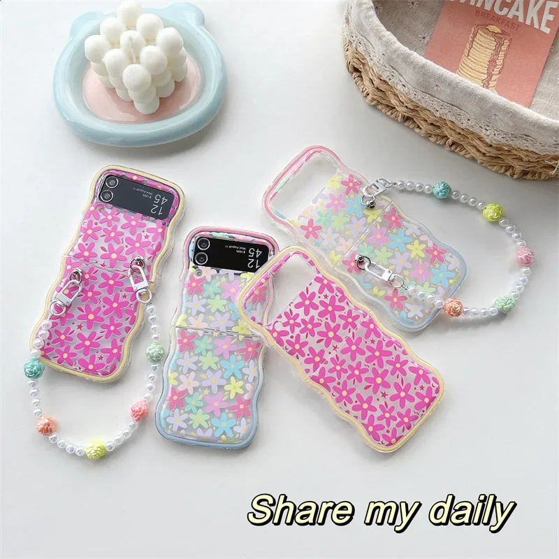 Simple Colored Flowers Phone Case for Samsung Galaxy Z Flip 6 5 4 3 Back Cover for ZFlip3 ZFlip4 ZFlip5 ZFlip6 Protective Shell