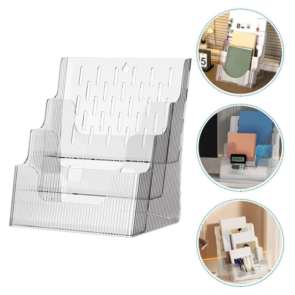 Desktop Transparent File Rack Pet Material Sloping Design Book Document Organizer Storage Shelf Office Study Desk Display Holder